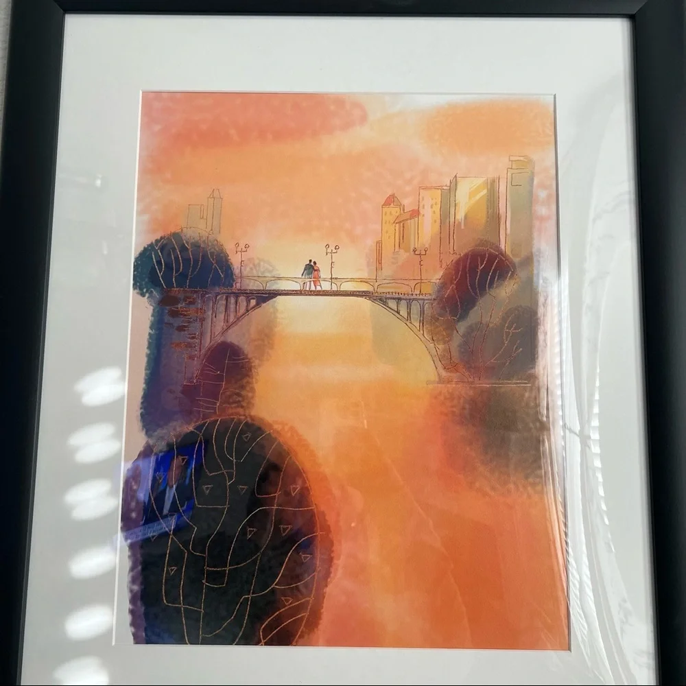 Art Sunset On A Bridge Couple Picture Frame 27”X23”